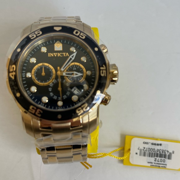 INVICTA Pro Diver Gold 0072 Mens Watch Chronograph Stainless Steel Band NIB - Picture 3 of 11